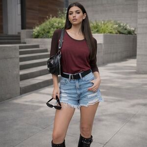 Madewell Colorblock Linen Raglan Long Sleeve Tee Burgundy Sz Small High-Low, Hem